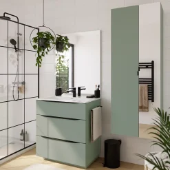 Meuble sous vasque à poser vert sauge mat l.80 x H.88 x P.50 cm, Pamili