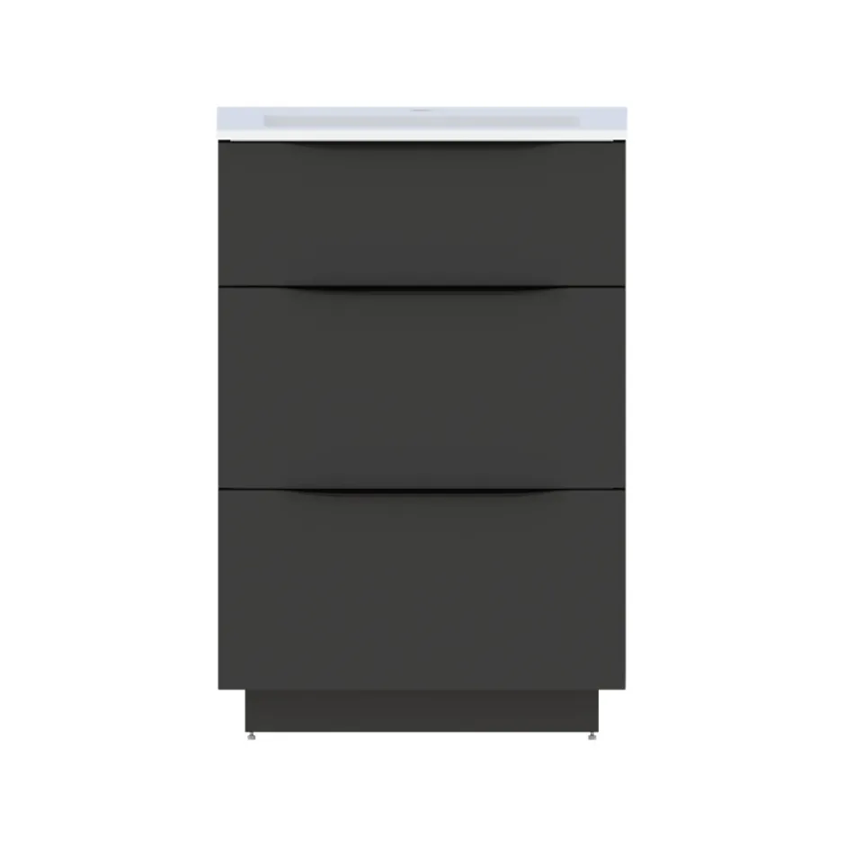 Meuble sous vasque à poser noir mat l.60 x H.88 x P.50 cm, Pamili* Meuble Buanderie