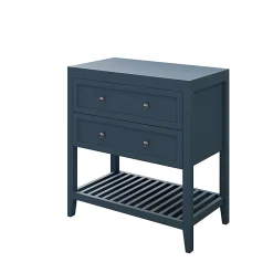 GoodHome Meuble sous vasque à poser 2 tiroirs 1 niche bleu mat l.80 cm + plan de toilette, Perma