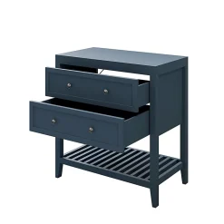 GoodHome Meuble sous vasque à poser 2 tiroirs 1 niche bleu mat l.80 cm + plan de toilette, Perma