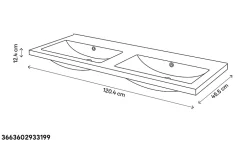GoodHome Meuble sous vasque à poser 4 tiroirs 1 niche placage chêne l.120 cm Perma + plan double vasque céramique blanc Nira,* Meuble Vasque
