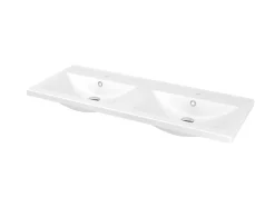 GoodHome Meuble sous vasque à poser 4 tiroirs 1 niche placage chêne l.120 cm Perma + plan double vasque céramique blanc Nira,* Meuble Vasque