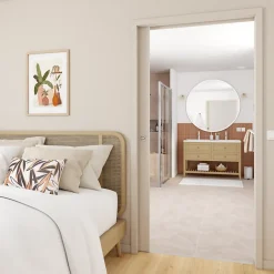 GoodHome Meuble sous vasque à poser 4 tiroirs 1 niche placage chêne l.120 cm Perma + plan double vasque céramique blanc Nira,* Meuble Vasque