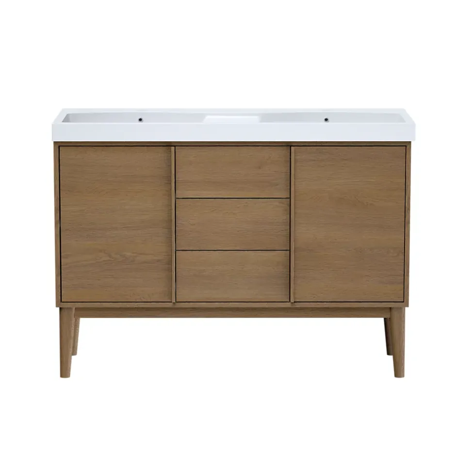 GoodHome Meuble sous vasque à poser placage chêne H.82 x P.45 x l.120 cm Kabayan