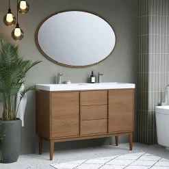GoodHome Meuble sous vasque à poser placage chêne H.82 x P.45 x l.120 cm Kabayan