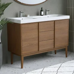 GoodHome Meuble sous vasque à poser placage chêne H.82 x P.45 x l.120 cm Kabayan