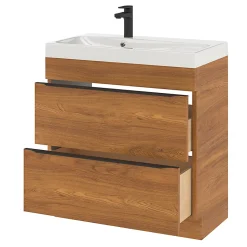 GoodHome Meuble sous vasque à poser effet noyer l.80 x H.82 x P.45 cm, Imandra* Meuble Buanderie|Meuble De Salle De Bains Faible Profondeur