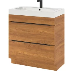 GoodHome Meuble sous vasque à poser effet noyer l.80 x H.82 x P.45 cm, Imandra* Meuble Buanderie|Meuble De Salle De Bains Faible Profondeur