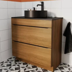 GoodHome Meuble sous vasque à poser effet noyer l.80 x H.82 x P.45 cm, Imandra* Meuble Buanderie|Meuble De Salle De Bains Faible Profondeur