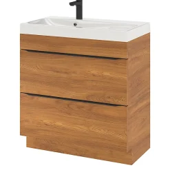 GoodHome Meuble sous vasque à poser effet noyer l.80 x H.82 x P.45 cm, Imandra* Meuble Buanderie|Meuble De Salle De Bains Faible Profondeur