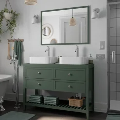 GoodHome Meuble sous vasque à poser l.120 cm vert + plan de toilette, Perma