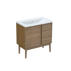 GoodHome Meuble sous vasque à poser placage chêne H.82 x P.45 x l.80 cm Kabayan* Meuble De Salle De Bains Faible Profondeur