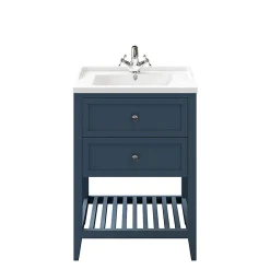 GoodHome Meuble sous vasque à poser 2 tiroirs 1 niche bleu mat l.60 cm Perma + plan vasque Nira,