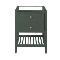 GoodHome Meuble sous vasque à poser 2 tiroirs 1 niche vert mat l.60 x H.80,6 x P.45 cm, Perma* Meuble Buanderie|Meuble Sous-Vasque