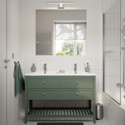 GoodHome Meuble sous vasque à poser l.120 cm vert + plan double vasque Lana, Perma* Meuble Vasque