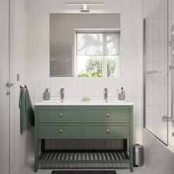 GoodHome Meuble sous vasque à poser l.120 cm vert + plan double vasque Nira, Perma* Meuble Buanderie|Meuble Vasque