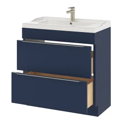 GoodHome Meuble sous vasque à poser bleu nuit mat l.80 x H.82 x P.45 cm, Imandra* Meuble Buanderie|Meuble De Salle De Bains Faible Profondeur