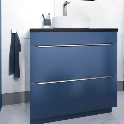 GoodHome Meuble sous vasque à poser bleu nuit mat l.80 x H.82 x P.45 cm, Imandra* Meuble Buanderie|Meuble De Salle De Bains Faible Profondeur