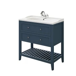 GoodHome Meuble sous vasque à poser 2 tiroirs 1 niche bleu mat l.80 cm Perma + plan vasque Lana,