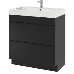 GoodHome Meuble sous vasque à poser noir mat l.80 x H.82 x P.45 cm, Imandra