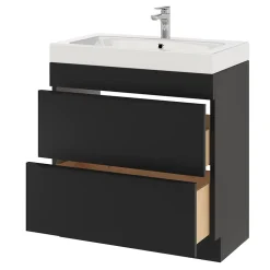 GoodHome Meuble sous vasque à poser noir mat l.80 x H.82 x P.45 cm, Imandra
