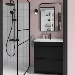 GoodHome Meuble sous vasque à poser noir mat l.80 x H.82 x P.45 cm, Imandra