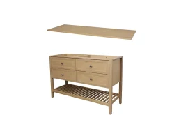 GoodHome Meuble sous vasque à poser 4 tiroirs 1 niche placage chêne l.120 cm + plan de toilette placage chêne, Perma* Meuble Buanderie