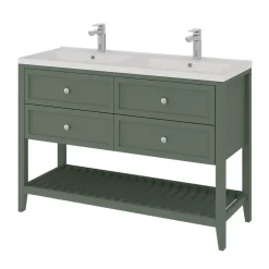 GoodHome Meuble sous vasque à poser 4 tiroirs 1 niche vert mat l.120 x H.80,6 x P.45 cm, Perma* Meuble Buanderie|Meuble Sous-Vasque
