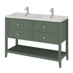 GoodHome Meuble sous vasque à poser 4 tiroirs 1 niche vert mat l.120 x H.80,6 x P.45 cm, Perma* Meuble Buanderie|Meuble Sous-Vasque