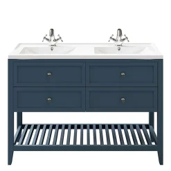 GoodHome Meuble sous vasque à poser 4 tiroirs bleu mat l.120 x H.80 x P.45 cm, Perma* Meuble Buanderie|Meuble Sous-Vasque