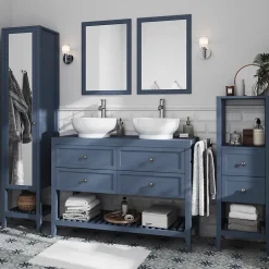 GoodHome Meuble sous vasque à poser 4 tiroirs bleu mat l.120 x H.80 x P.45 cm, Perma* Meuble Buanderie|Meuble Sous-Vasque