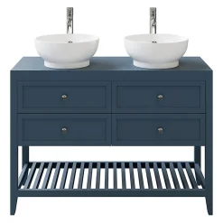 GoodHome Meuble sous vasque à poser 4 tiroirs bleu mat l.120 x H.80 x P.45 cm, Perma* Meuble Buanderie|Meuble Sous-Vasque