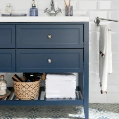 GoodHome Meuble sous vasque à poser 4 tiroirs bleu mat l.120 x H.80 x P.45 cm, Perma* Meuble Buanderie|Meuble Sous-Vasque