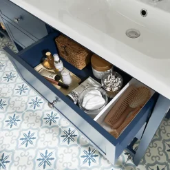 GoodHome Meuble sous vasque à poser 4 tiroirs bleu mat l.120 x H.80 x P.45 cm, Perma* Meuble Buanderie|Meuble Sous-Vasque