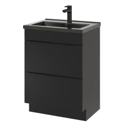 GoodHome Meuble sous vasque à poser noir mat l.60 x H.82 x P.45 cm, Imandra