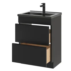 GoodHome Meuble sous vasque à poser noir mat l.60 x H.82 x P.45 cm, Imandra