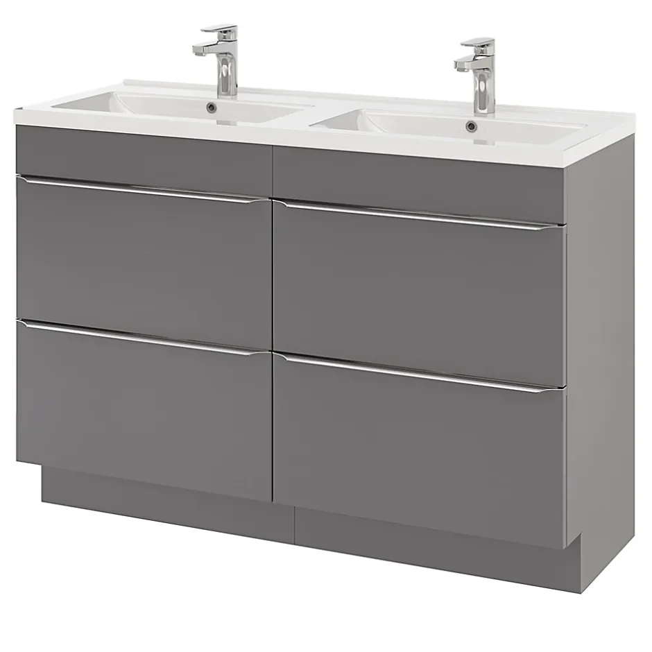 GoodHome Meuble sous vasque à poser gris brillant l.120 x H.82 x P.45 cm, Imandra