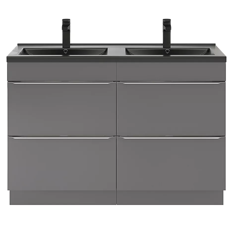 GoodHome Meuble sous vasque à poser gris brillant l.120 x H.82 x P.45 cm, Imandra