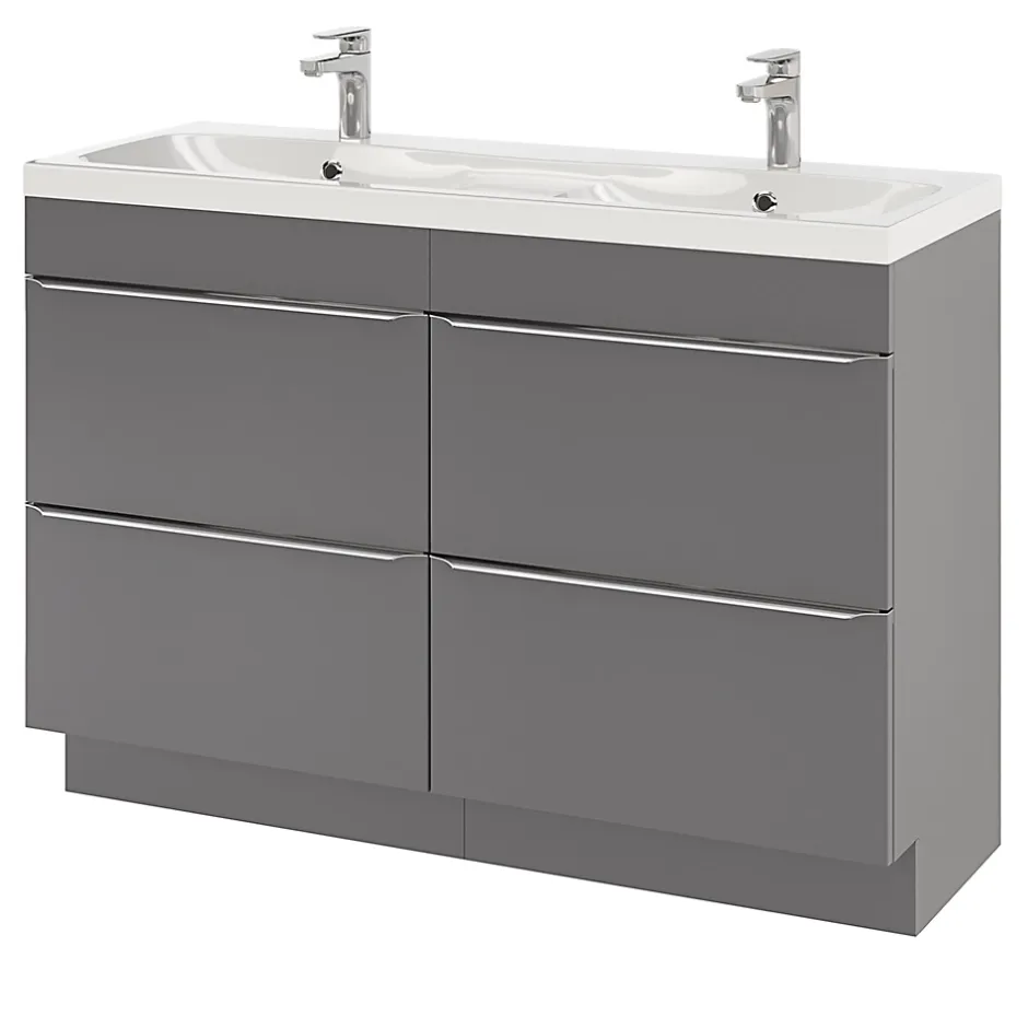 GoodHome Meuble sous vasque à poser gris brillant l.120 x H.82 x P.45 cm, Imandra