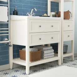 GoodHome Meuble sous vasque à poser 2 tiroirs 1 niche blanc mat l.80 cm, Perma* Meuble Buanderie|Meuble Sous-Vasque