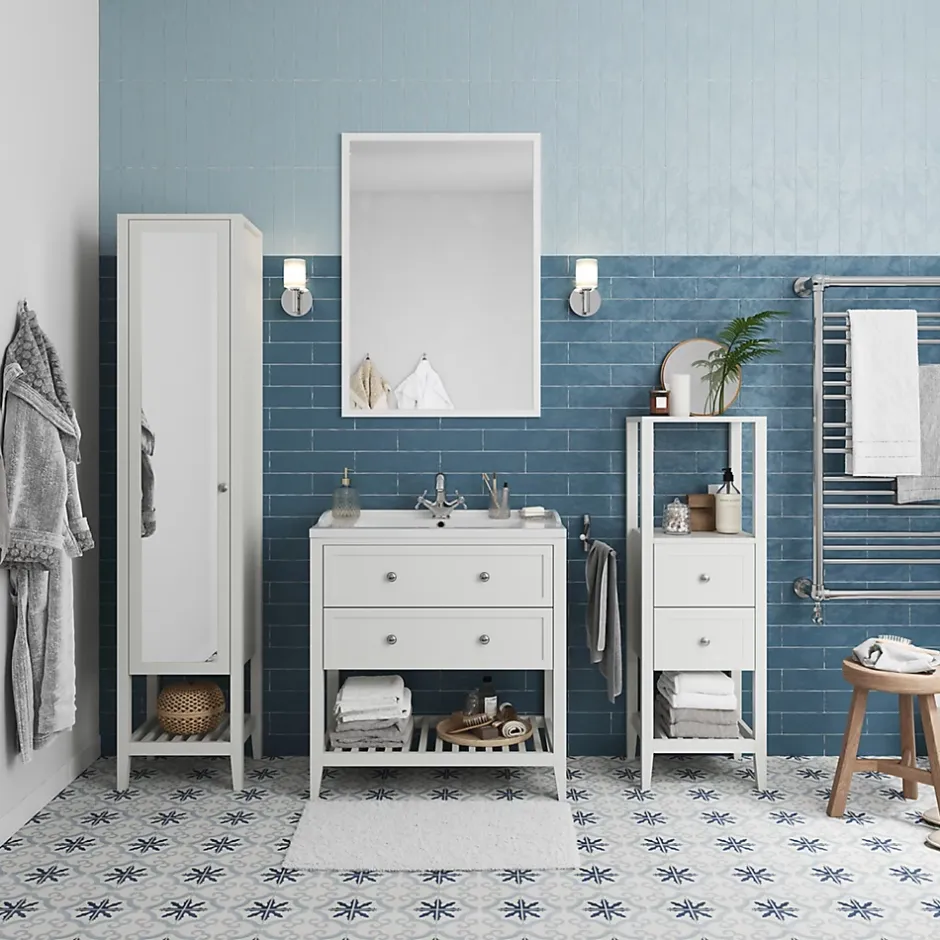 GoodHome Meuble sous vasque à poser 2 tiroirs 1 niche blanc mat l.80 cm, Perma* Meuble Buanderie|Meuble Sous-Vasque