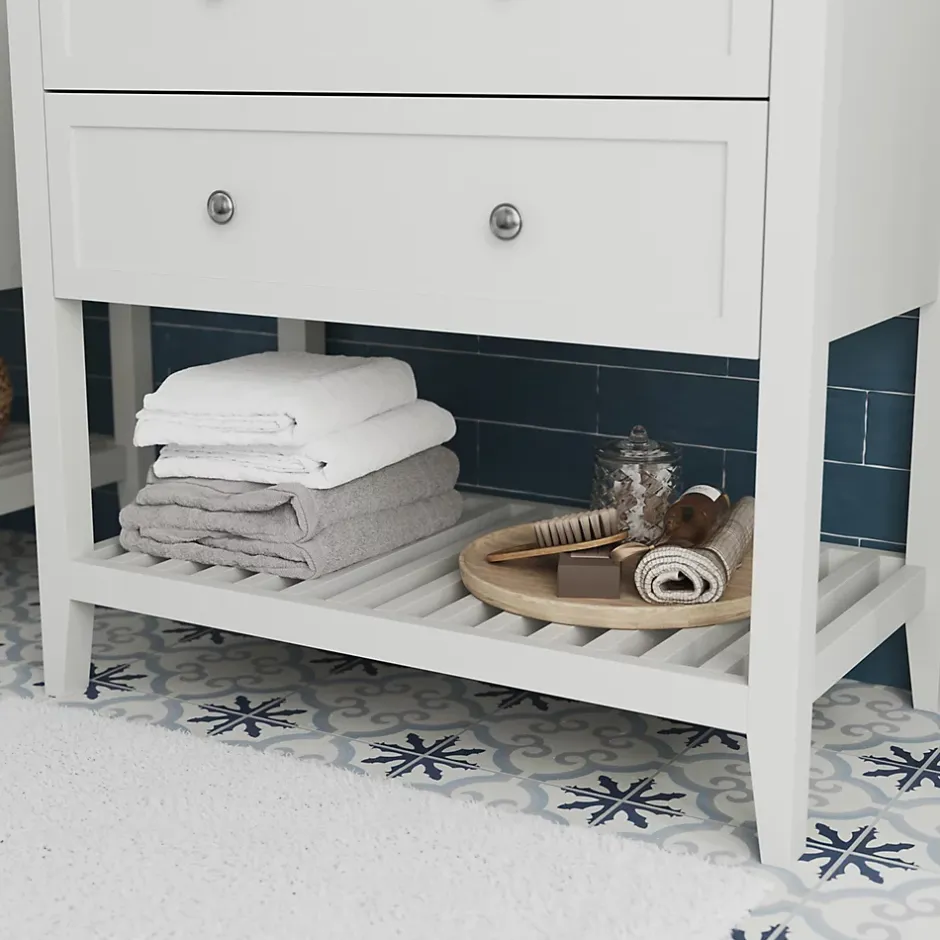 GoodHome Meuble sous vasque à poser 2 tiroirs 1 niche blanc mat l.80 cm, Perma* Meuble Buanderie|Meuble Sous-Vasque