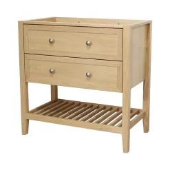 GoodHome Meuble sous vasque à poser 2 tiroirs 1 niche placage chêne l.80 cm Perma + plan vasque blanc Nira,* Meuble Vasque
