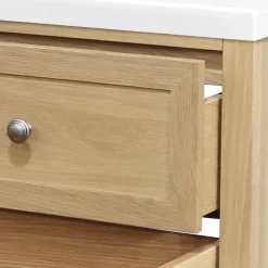 GoodHome Meuble sous vasque à poser 2 tiroirs 1 niche placage chêne l.80 cm Perma + plan vasque blanc Nira,* Meuble Vasque
