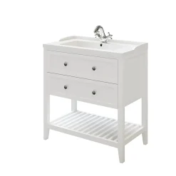 GoodHome Meuble sous vasque à poser 2 tiroirs 1 niche blanc mat l.80 cm Perma + plan vasque Lana,* Meuble Vasque
