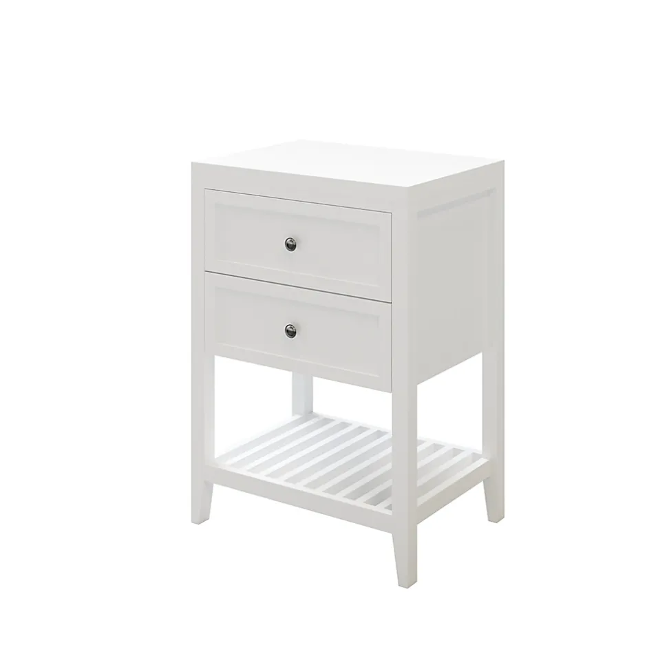 GoodHome Meuble sous vasque à poser 2 tiroirs 1 niche blanc mat l.60 cm + plan de toilette, Perma* Meuble Buanderie