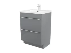 GoodHome Meuble sous vasque à poser gris brillant l.60 x H.82 x P.45 cm, Imandra* Meuble Buanderie|Meuble Sous-Vasque