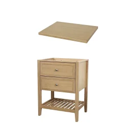 GoodHome Meuble sous vasque à poser 2 tiroirs 1 niche placage chêne l.60 cm + plan de toilette placage chêne, Perma