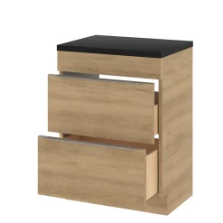 GoodHome Meuble sous vasque à poser effet chêne l.60 x H.82 x P.45 cm, Imandra* Meuble Buanderie|Meuble Sous-Vasque