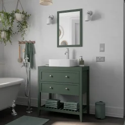 GoodHome Meuble sous vasque à poser l.80 cm vert + plan de toilette effet marbre blanc Cadélia, Perma